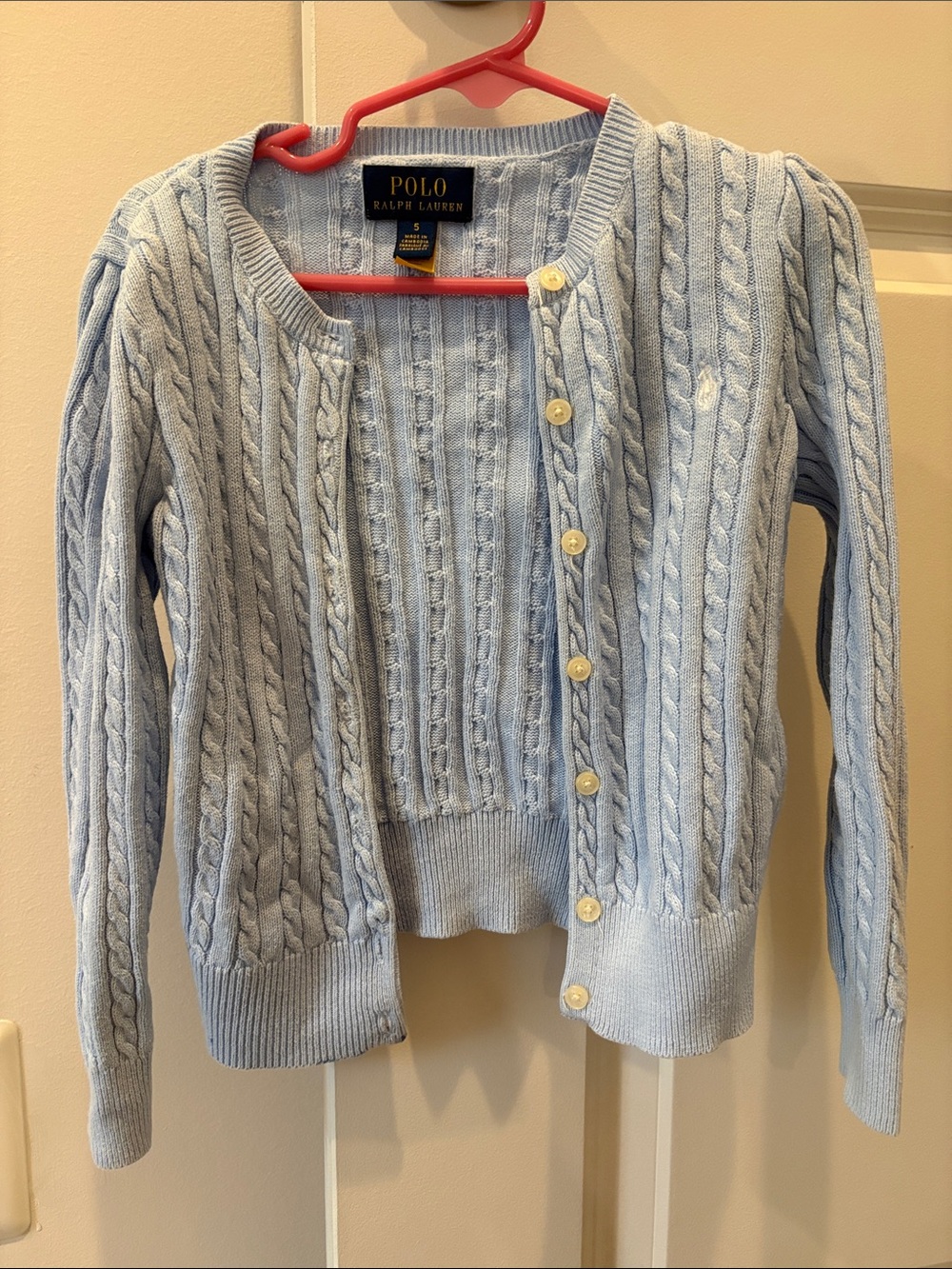 Polo by Ralph Lauren Pastel Blue Cable-Knit Button Cardigan
